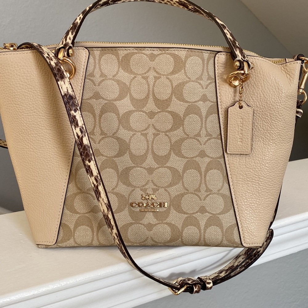 Coach Kacey Satchel Colorblock Signature Canvas light khaki/Ivory Crossbody.